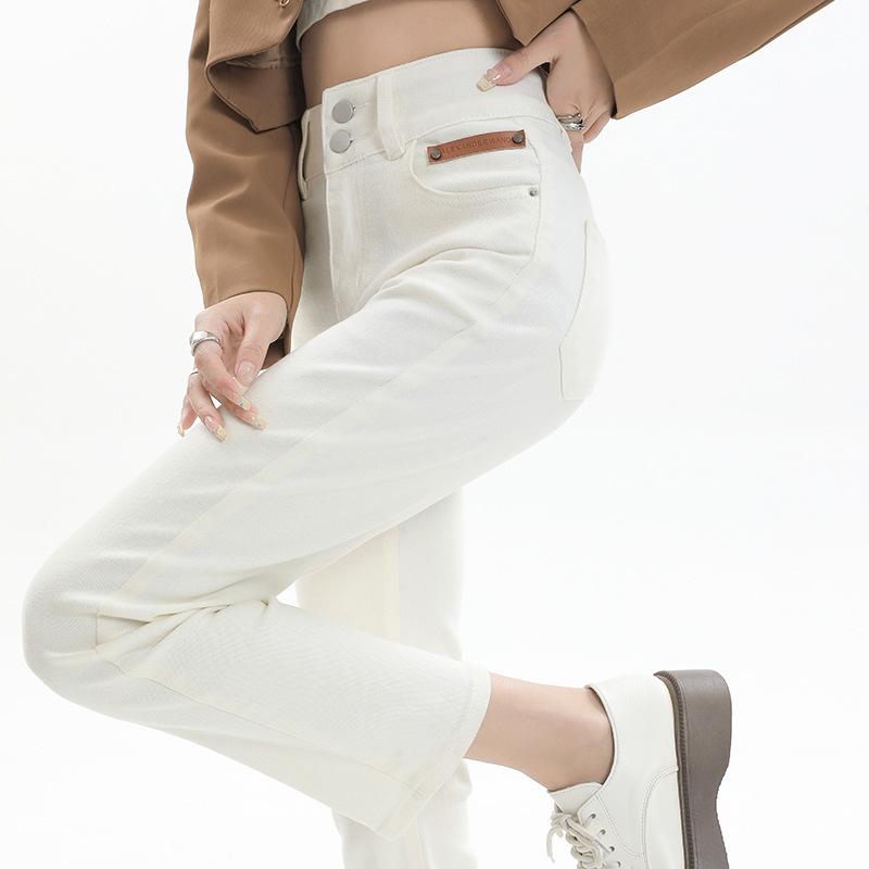 Jeans for Women In Autumn, Elastic Slimming Nine-point Cigarette Pants for Women Nine-point High Waist Narrow Version Straight Trousers for Women