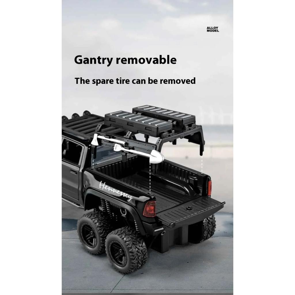 Boxed 1/32 Dodge Tyrannosaurus Rex 6X6 Pickup Truck Model, Alloy Die Cast Children's Off-Road Vehicle Toy Boy Gift