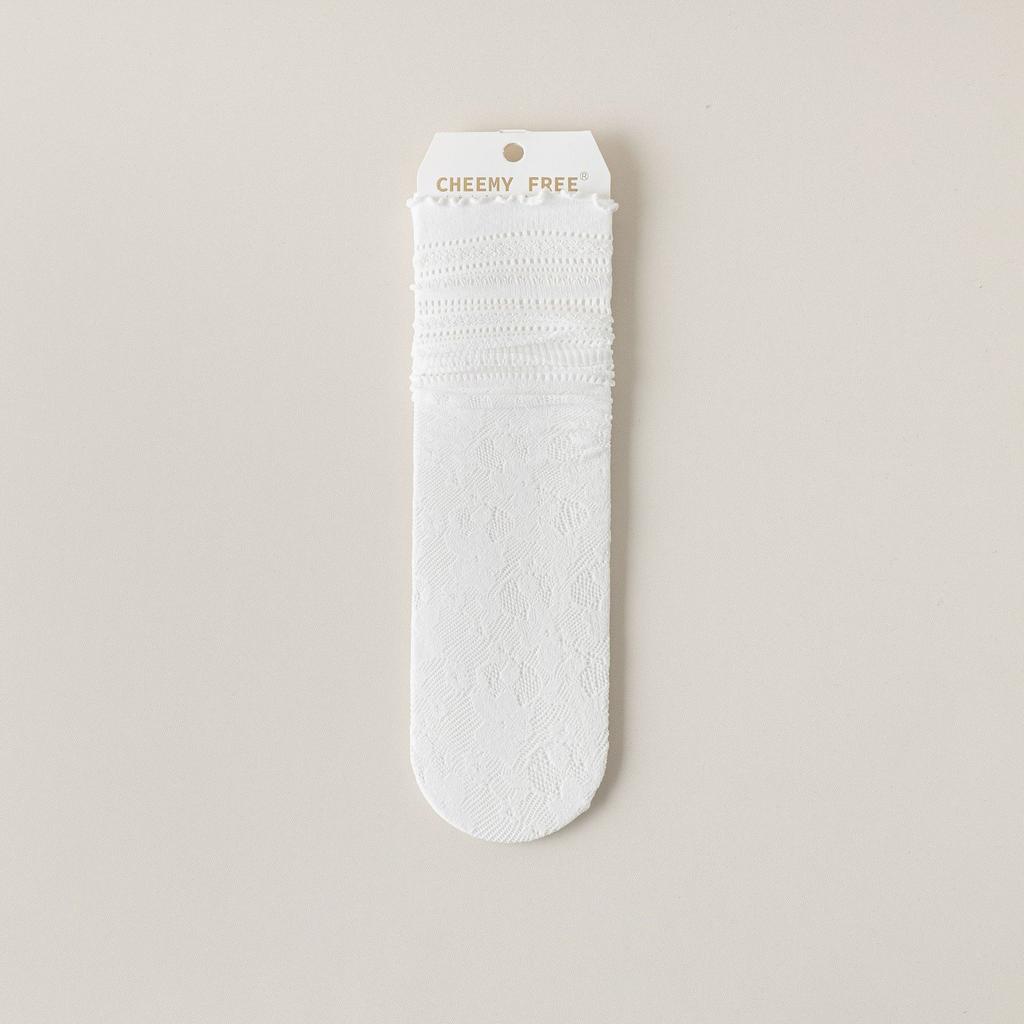 White Openwork Lace Stacked Socks Middle Tube Breathable Lolita Fungus Lace Socks Thin Summer