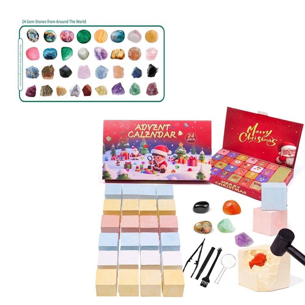 Unique Christmas Crystal Gemstone Blind Box 24 Grid Colorful Rock Mineral Specimens Interesting Natural Healing Stone
