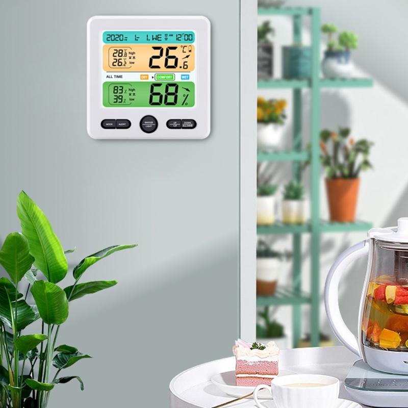 High Precision Temperature Humidity Meter Color Display Weather Thermometer Alarm Clock Desktop Decorations for House