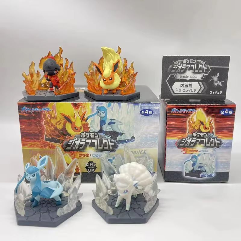 New In Stock Anime Skill Scene Battle 7 Blind Box Fire Vs Ice Eevee Nine Tailed Action Figure Desk Decor Surprise Gift For Fans