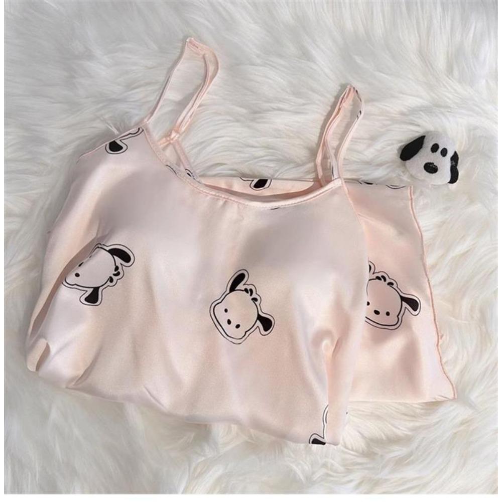 

Новый летний комплект на бретелях из ледяного шелка для женщин, тонкая милая мультяшная пижама-двойка XL