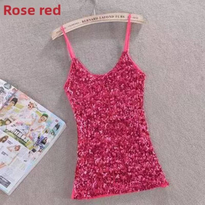 Polyester Sequin Tank Top For Women Spring Slim Fit Casual Blouse