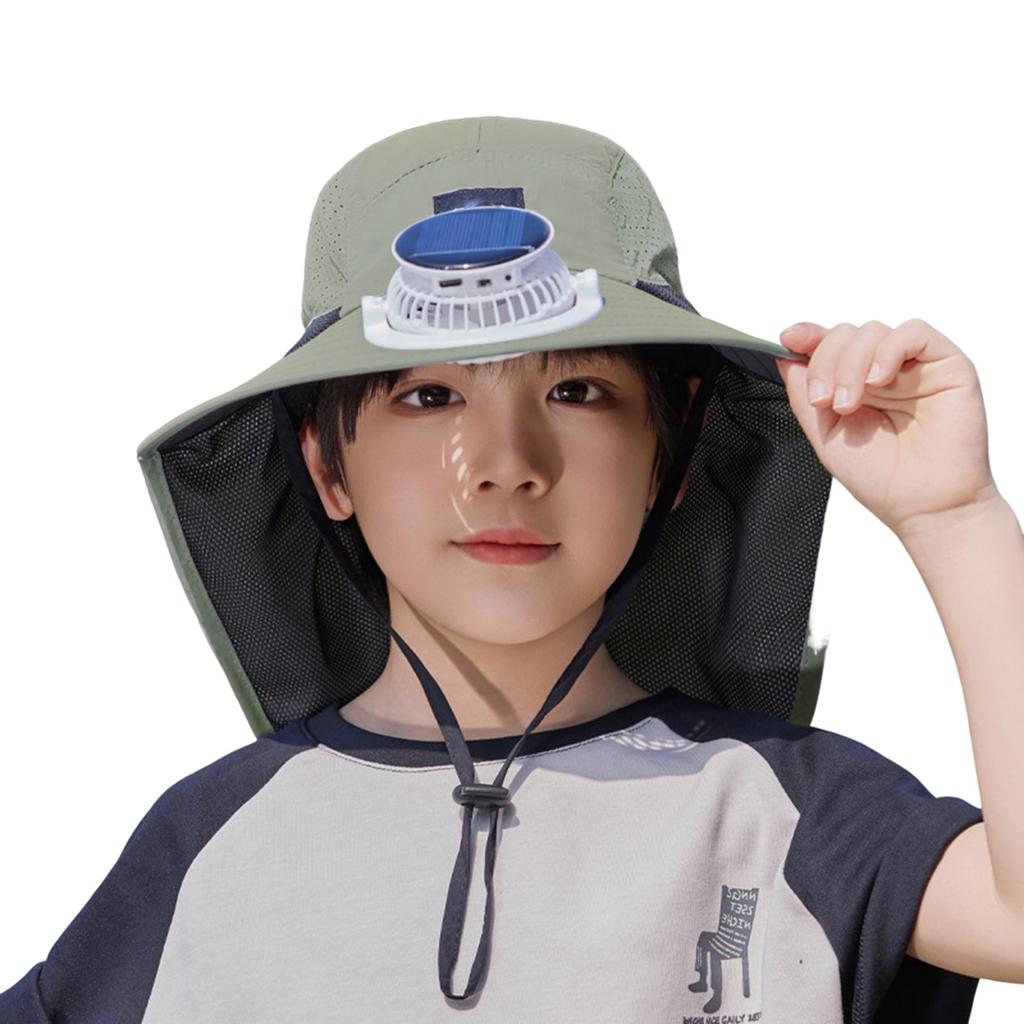 Summer Outdoor Children's Mountaineering Big Fisherman Hat Sun Hat Anti-ultraviolet Fishing Hat Solar Fan Sun Hat