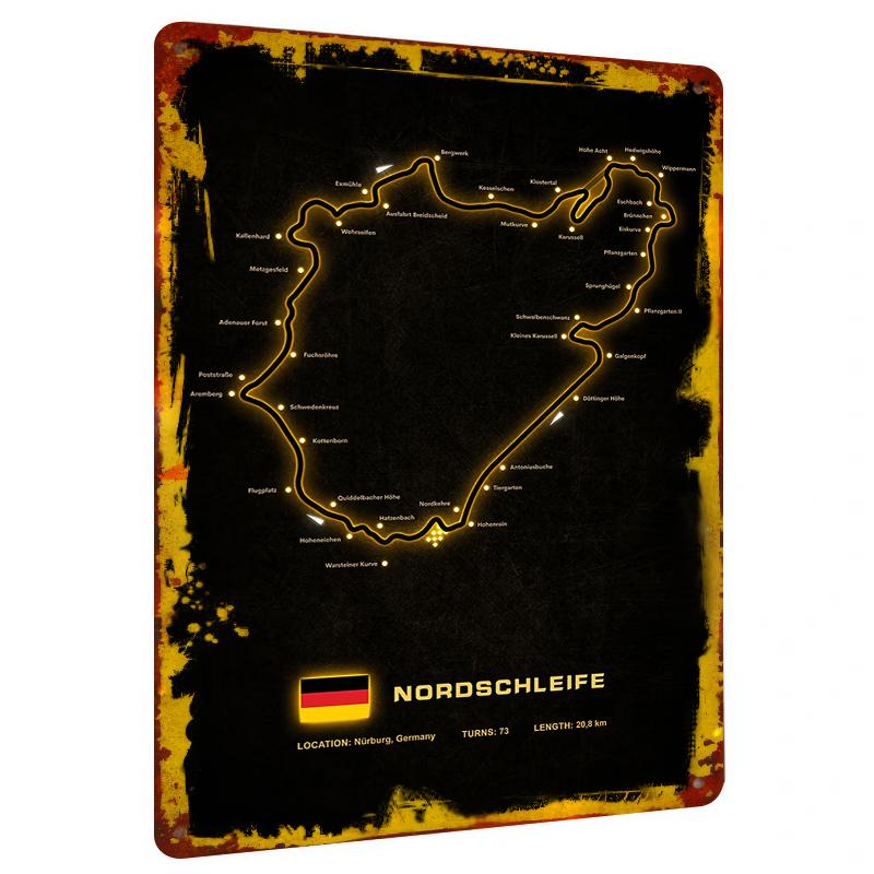 

Nurburgring Nordschleife Circuit Map Metal Wall Art Germany Racing Track Decor for Home Garage 20x30cm（7.8x11.8inch）