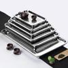 Stainless Steel Tea Cup Tray Rectangle Hollow Barbecue Filter Oil Plate Fruit Food Drain Dish Home Teahouse Storage Pan