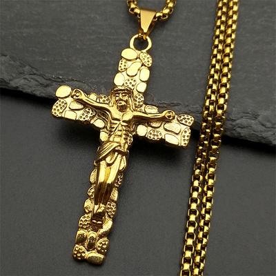 Stainless Steel Christian Jesus Crucifix Cross Pendants Necklaces for Men Women Gold Color Chain Amulet Jewelry