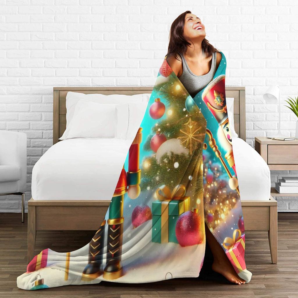 Christmas Nutcracker Flannel Blankets Spring  Soft Throw Blanket for Girls Boys Living Room Print Bedspread Sofa Bed Cover