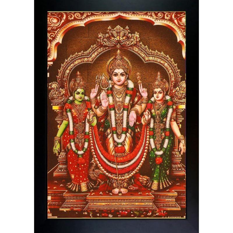 Lord Subramanya Murugan Valli Devasena Religious God Photo Frame with Wall Hook-8x10 inch