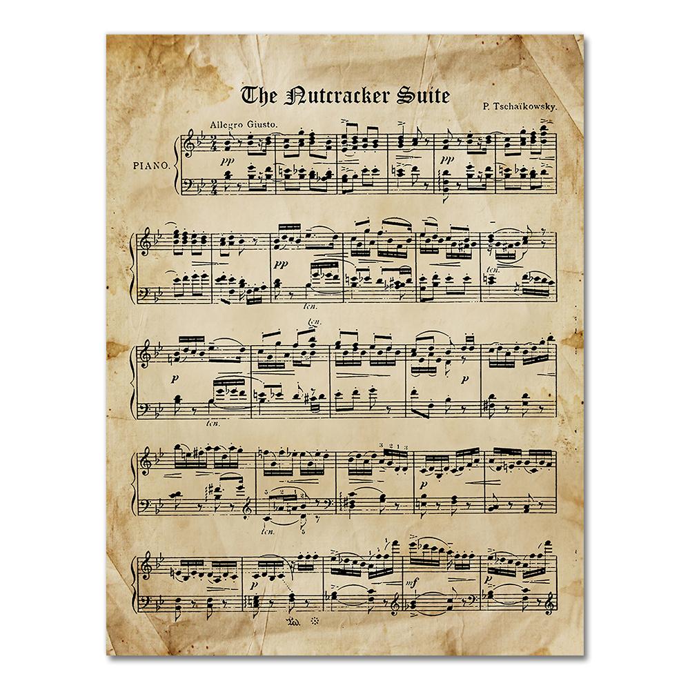 The Nutcracker Vintage Sheet Music Poster And Print Tchaikovsky Classical Piano Music Canvas Painting Wall Picture Home Decor 21X30CMNo Framed