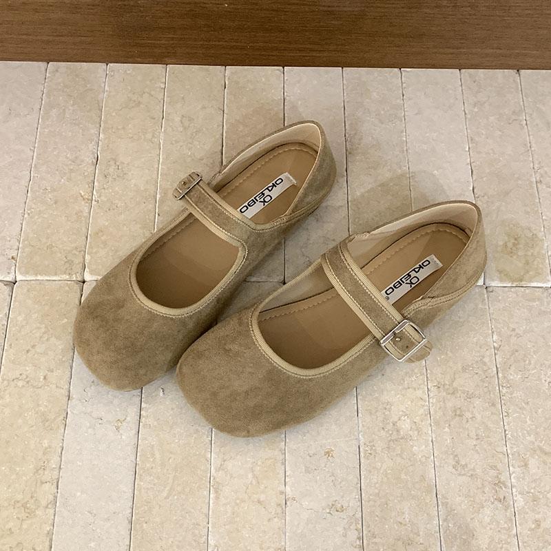 

Мода Мода Ремешок с пряжкой Женские туфли-лодочки на плоской подошве Мягкая женская обувь с мелким вырезом Круглый носок Женские балетки с обувью 35