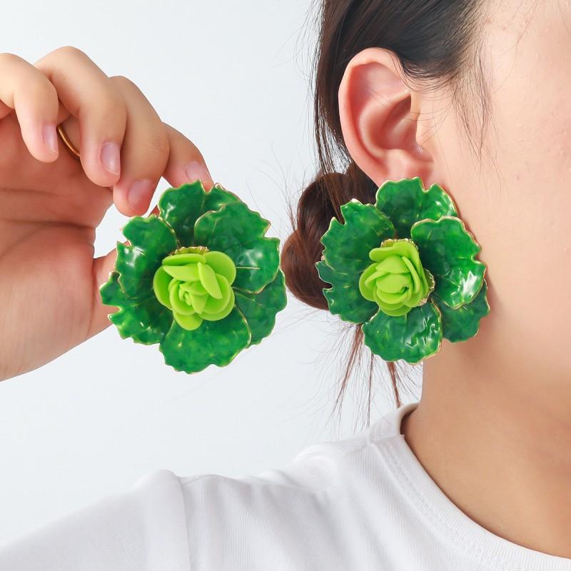 Oversized 3D Floral Earrings Women Zinc Alloy Studs In Pastel Bold Colors Lightweight Chic Statement Jewelry