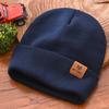 Outdoor Letter Leather Label Unisex Knitted Hat Women Custom Logo Cuffed Beanie Hats Men Winter Warm Cycling Skullies Ski Cap