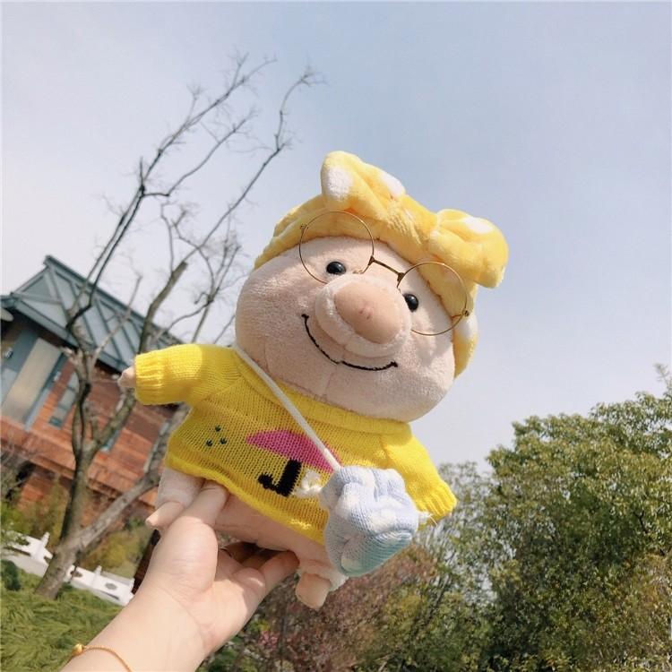 Plush Cute Pig Doll Wearing Sweater Glasses Crossbody Bag Design Gift For