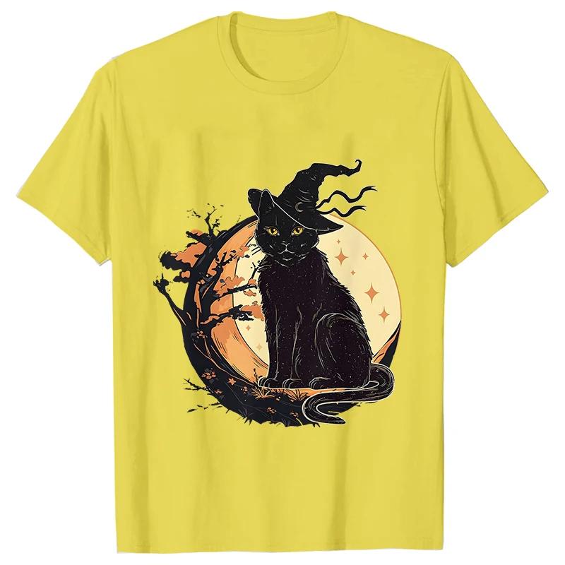 Unisexs Spooky Cat Print Tee Shirts Casual Female Halloween Black Cat T Shirt New Fashion Design Streetwear Unisex Tshirt Top