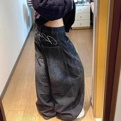 Casual Womens Y2K Loose Baggy Jeans Blue Washed High Street Vintage Cargo Pants Wide Leg Oversized Trousers Y2K Pants