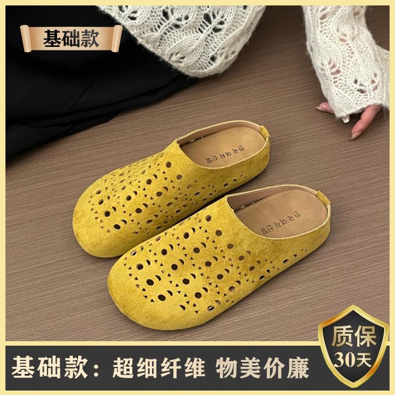 

Thick-soled Birkenstocks hollow bag head half slippers women s summer wear 2025 new one-pedal hole shoes sandals single shoes 40