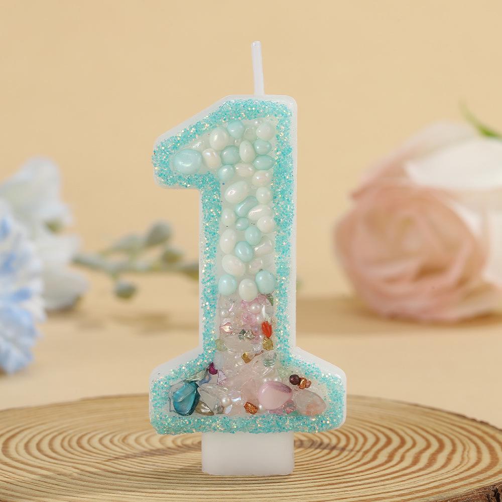 Handmade Double Color Swan Stone Number Candle for Children's First Birthday Cake