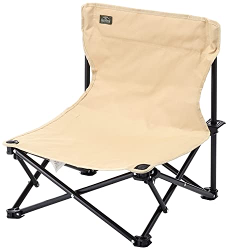 BUNDOK Low Chair, Camping, Compact, Polyester and Steel, BD-117BE, with Storage Case, Beige