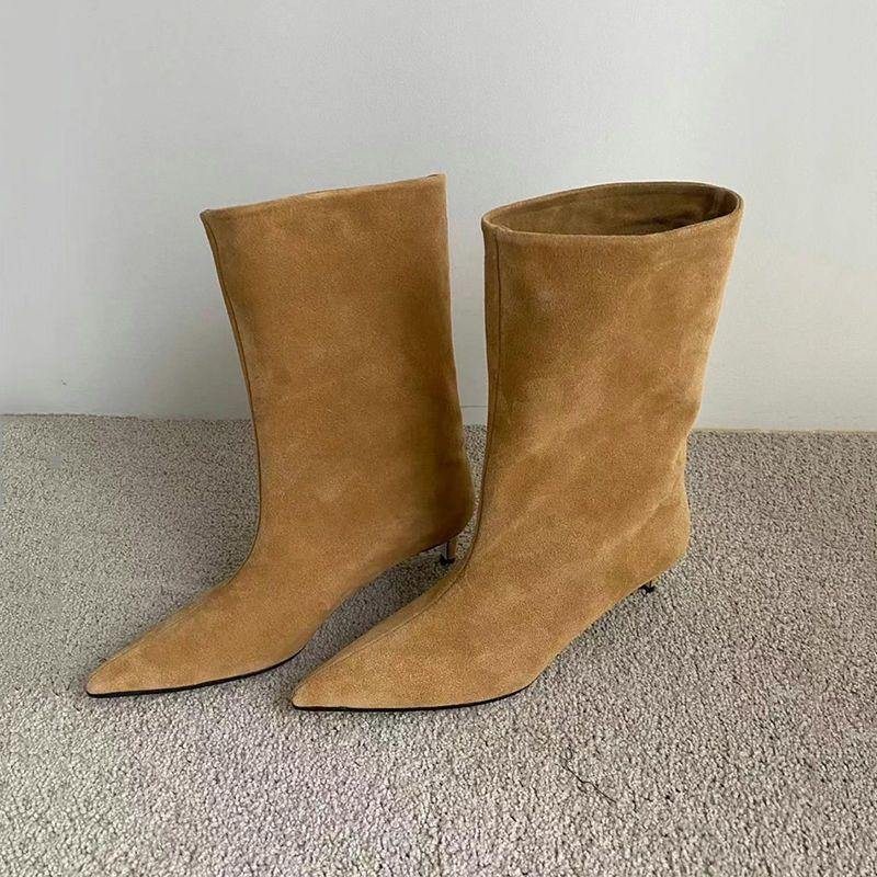 2025 podzim a zima nové retro špičaté kozačky střední délky dámské matné kozačky se širokou holení všestranné westernové kovbojské kozačky krátké kozačky dámské