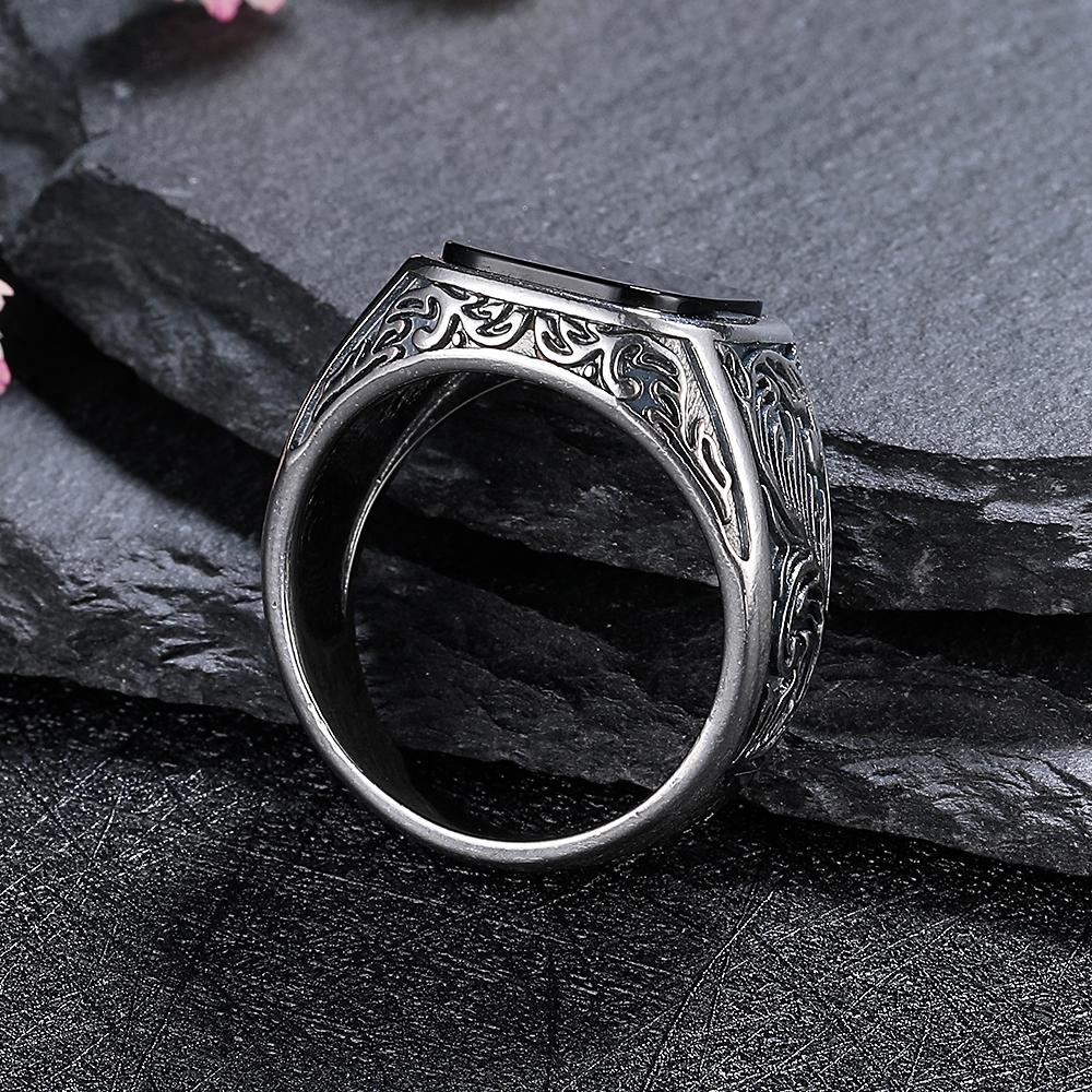Erkek Siyah Akik Yüzük 12x14mm, Erkek Vintage Sterling Gümüş İnce Takı, Ona Düğün Yüzüğü Hediyesi