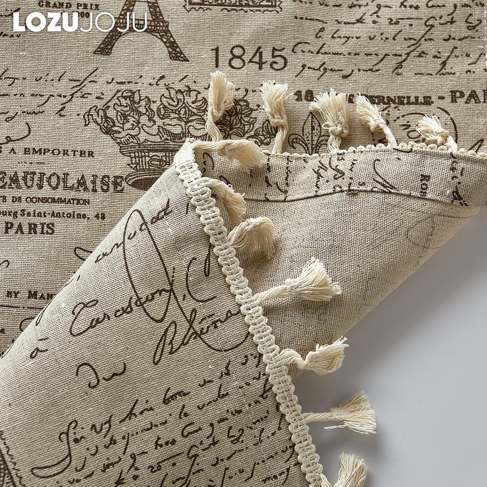 1PC LOZUJOJU Ins Style Vintage Eiffel Tower Printed Durable Tassel Edge Semi Blackout Curtains for Windows Balcony Bedroom Living Room Home Decor