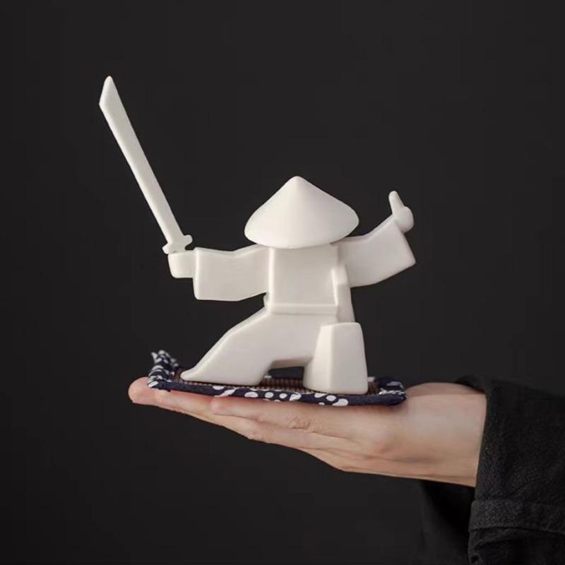 2pcs Ceramic Samurai Figurine Incense Burners Traditional Japanese Style Candles, Multipurpose Home Decor for Tea Ceremonies, Altar Display