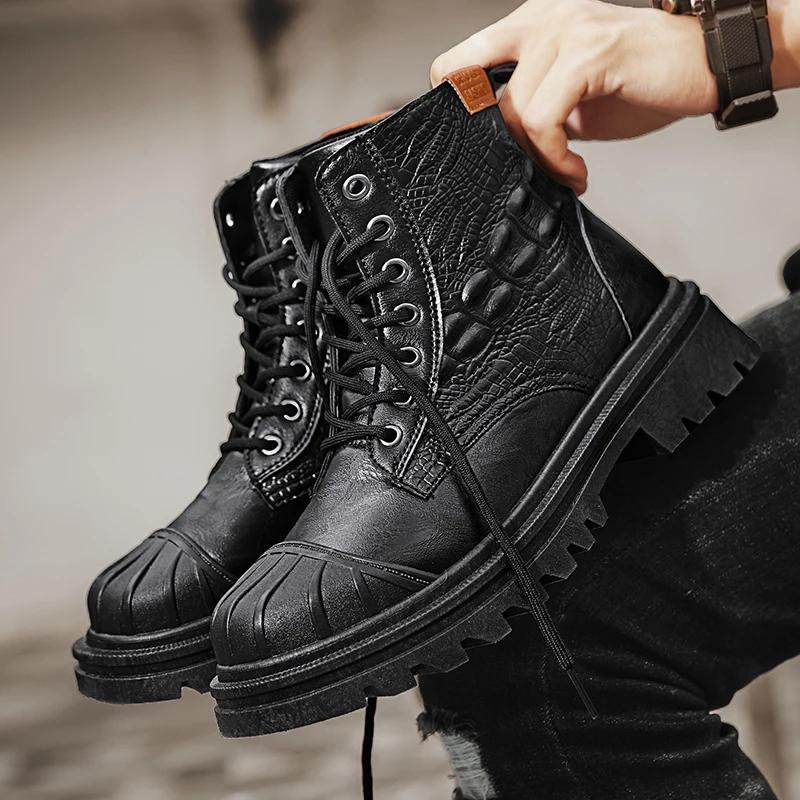 Hiking Boots Men Men's Safety Shoe Work & Safety Shoes Booties Man Genuine Leather Men's Motorcycle Boots Brown Boot Ankle Mens