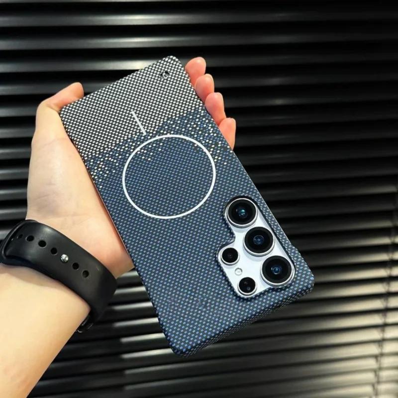 Luxury Matte Frameless Carbon Fibre Wireless Charging Magnetic For Magsafe Case For Samsung Galaxy S25 S24 S23 Plus Ultra Cover