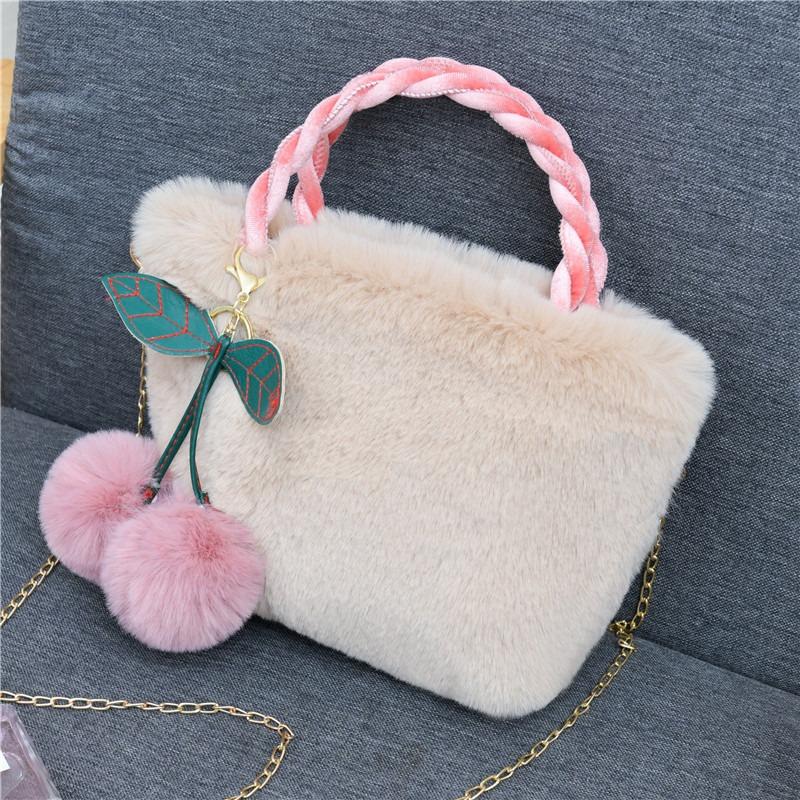 New Autumn and Winter Plush Bag Cute Girl Cherry Bag Shoulder Messenger Bag Women's Handbag