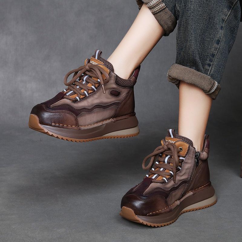 Women's Shoes 2026 Retro Casual Shoes Women's Autumn New Versatile Color Blocked High Top Shoes Short Boots