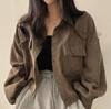 Women's Spring Vintage Collared Single-Breasted Corduroy Shirt Solid Color Long-Sleeve Jacket