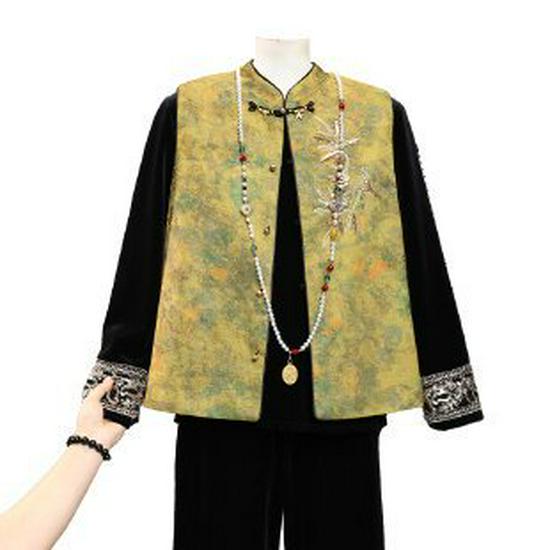 2026 Elegant Shawl Vest - Chinese Style for Middle-aged Women, Spring/Autumn XL