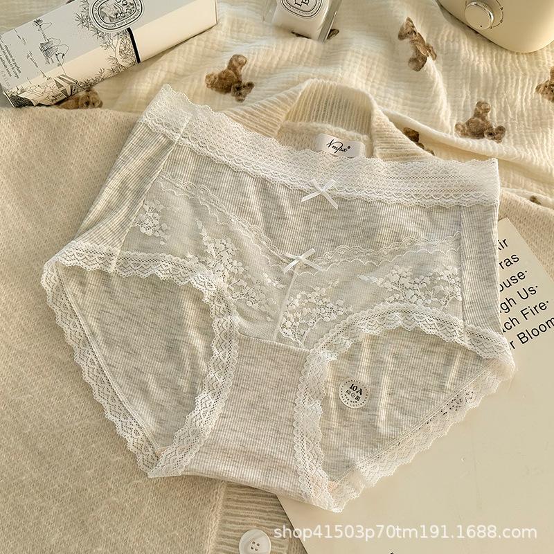 Plus Size Women's Lace Edge Girly Comfort Bag Hip High Elastic Skin Touch Midwaist Antibacterial Crotch Triangle Briefs