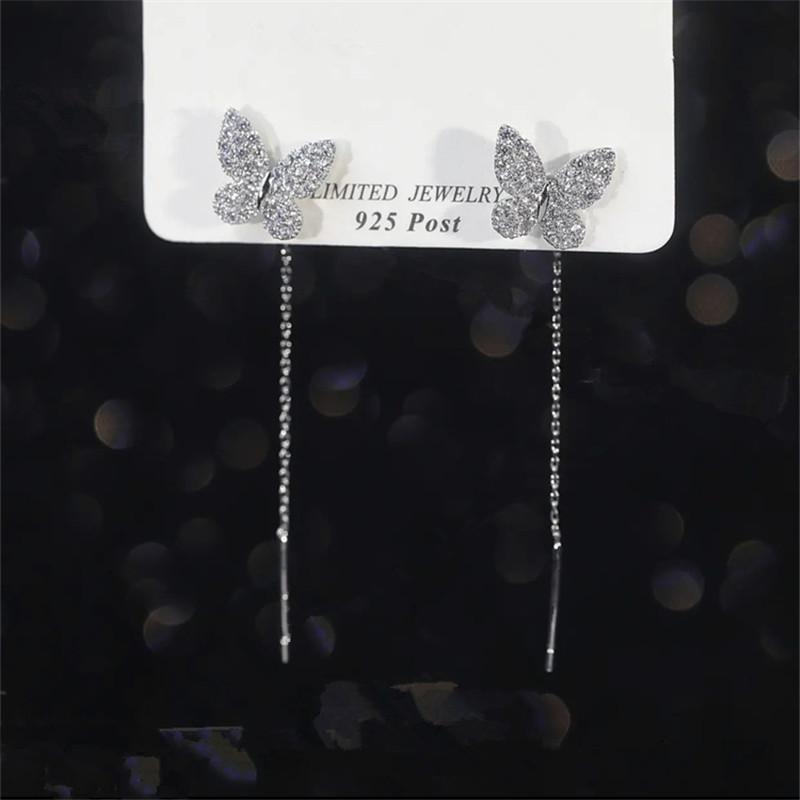 2022 Inlaid Zircon Butterfly Earrings Delicate Simple Golden Butterfly Earrings Personalized Zircon Earrings Anniversary Gift