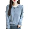 100% Wool Women's Hand-Crocheted Round Neck Cardigan - Nine Roses Sweater Coat for Autumn/Winter