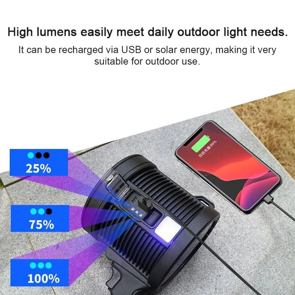 High Power Brightness Flashlight Outdoor Camping Waterproof Lights with Side Light Multi-Modes Torch USB Rechargeable Lantern