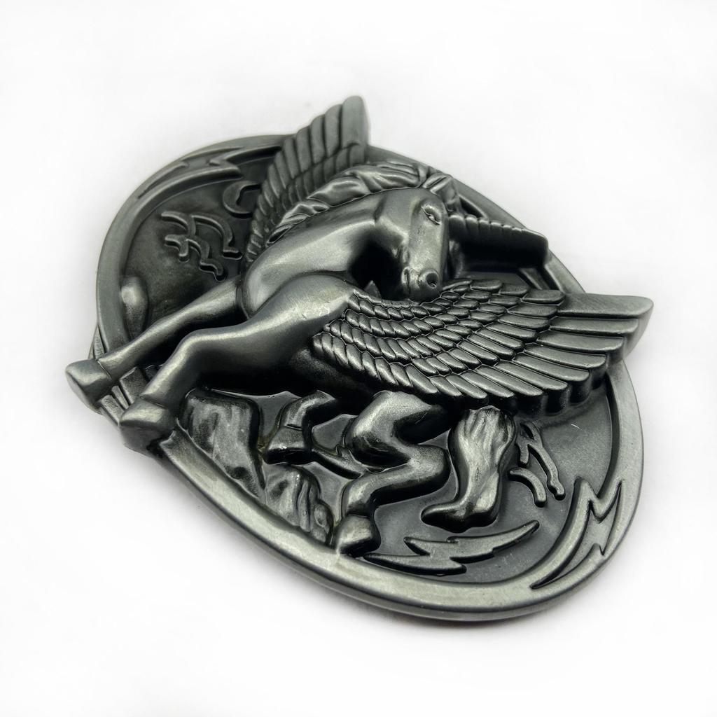 Angel Horse Unicorn Cowhide Alloy Belt Buckle - Ethnic Higanbana Oval Design