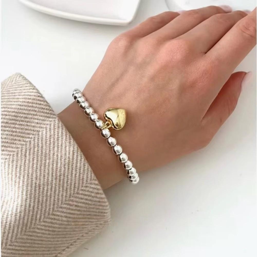 Gold And Silver Color Couple Bracelet Round Bead Women's Party Jewelry Smooth Love Pendant Gift