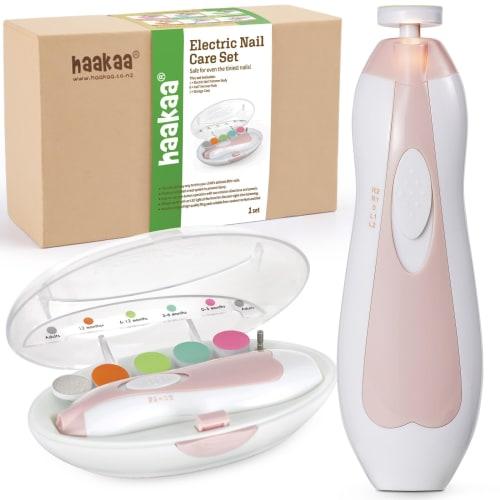 

haakaa Electric Baby Nail Trimmer Set - Safe Baby Nail File Kit, Whisper Quiet Electric Nail Clippers with 6 Attachments, Suitable for Newborns and Ad