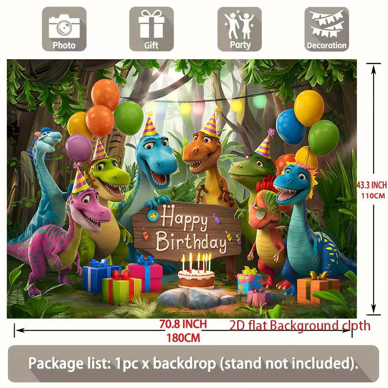 Cute Dinosaur Happy Birthday Backdrop Kids Jungle Theme Party Photography Background Banner for Boys Birthday