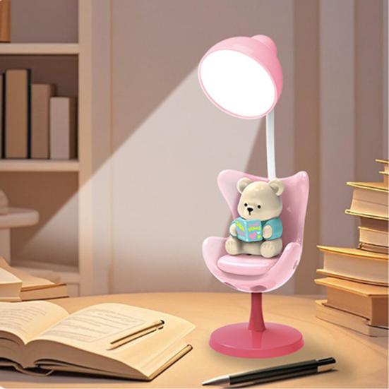 Cute Bear Desk Lamp 3 Lighting Modes LED Nursery Bedside Table Lamp Rechargeable Night Light for Bedroom Study