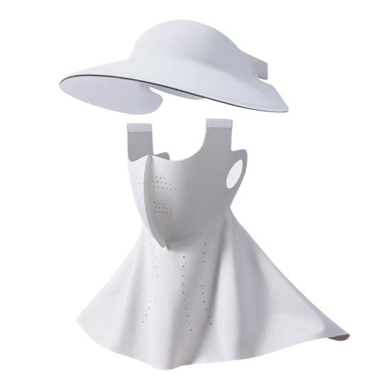 Women Hat with Face Guard Shawl Sun-Proof Breathable Solid Color Design Sun Hat Elastic Large Head Circumference Empty Top Hat