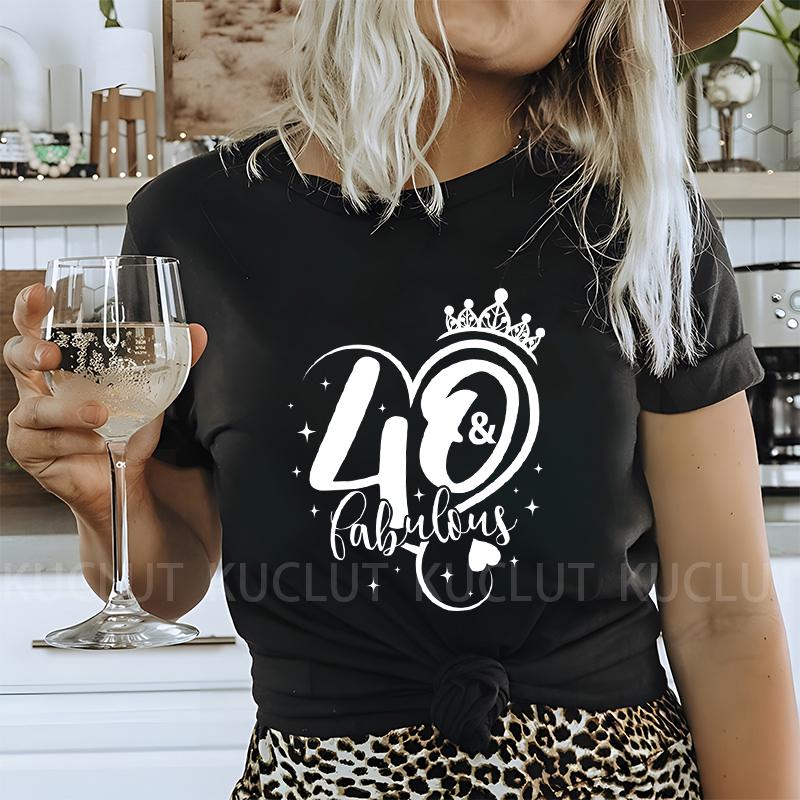 Women T-shirt 40th Fabulous Tees Ladies 40th Birthday Queen Party Shirt Fashion Graphic Tops Casual Aesthetic Female Clothing