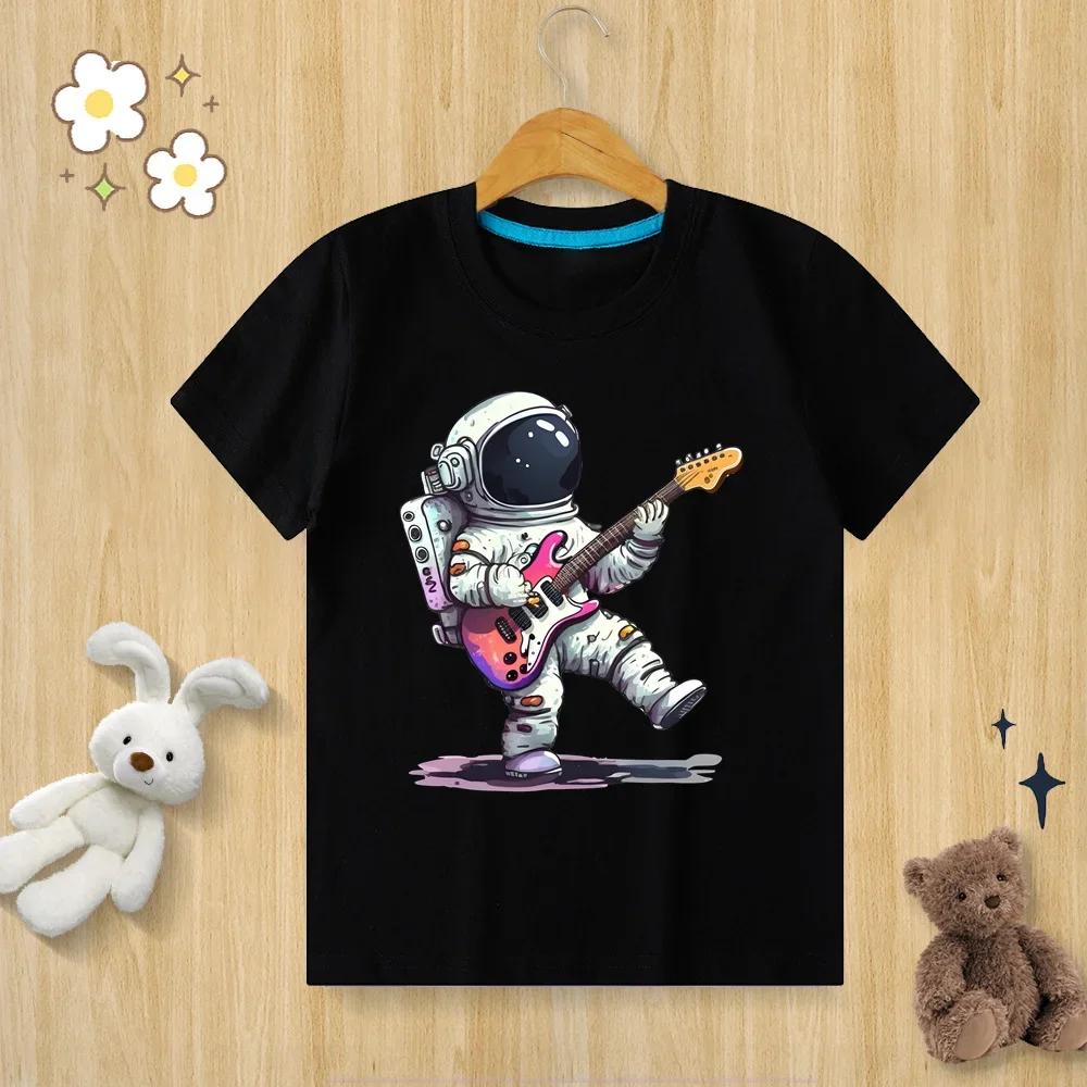 Children's astronaut printed T-shirt, O-neck short sleeved children's clothing, unisex sizes available