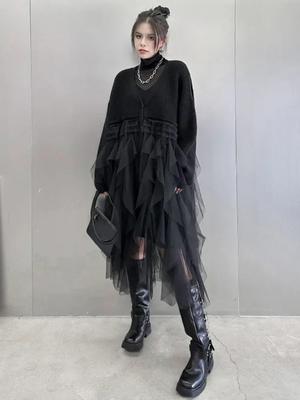 Irregular Patchwork Gauze Knitting Dress HQQ1702