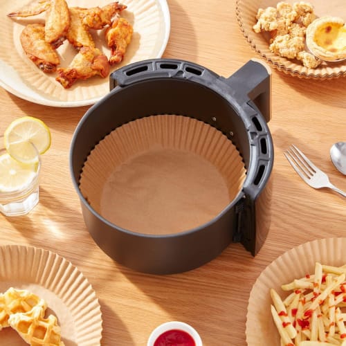 100 Tasses Rondes Jetables en PET Papier Sulfurisé pour Friteuses à Air, Diamètre Intérieur 16cm, Résistantes à la Chaleur et à la Graisse, Papier Pelable pour Tempura, Sui