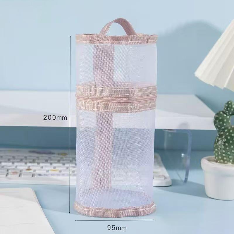 Mesh Dual-Use Makeup Brush Storage Bag Portable Brush Case Simple Large Capacity Brush Bucket Holder Travel Stand-Up Pouch