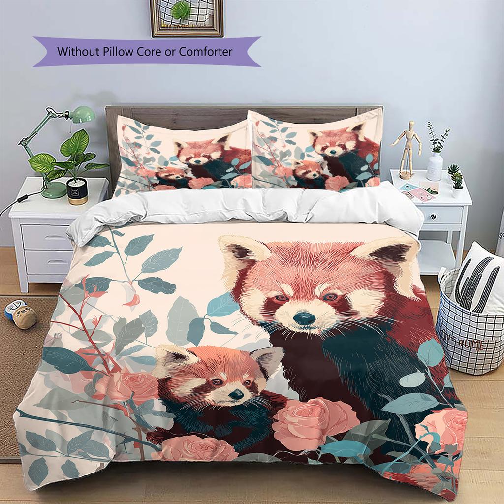 Pink Red Panda Pattern Bedding Home Decoration Birthday Gift (1 * duvet cover + 2 * pillowcase, without core)
